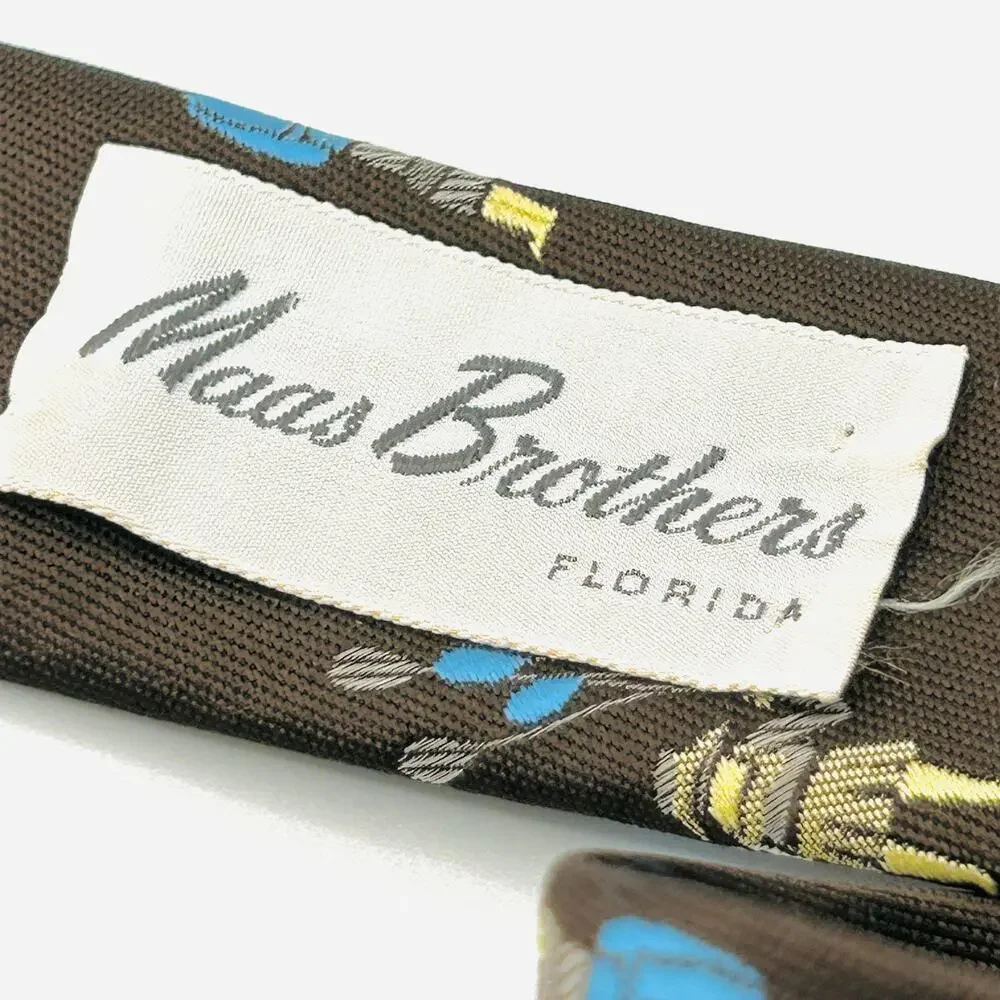 Vintage 60s 70s Kelly 1 Brown Blue Novelty Father Son Polyester Necktie